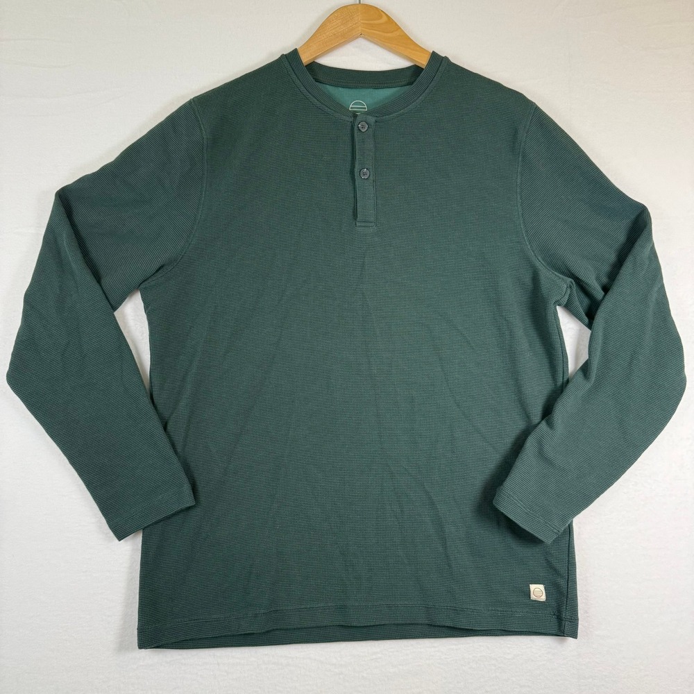 Marine Layer Weekend Sport Henley Waffle Knit Green Large Performance Top
